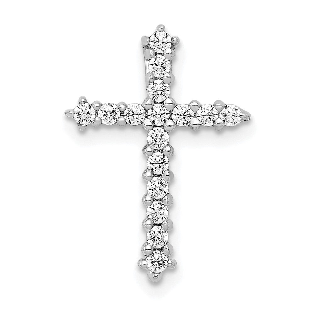 Image of ID 1 14k White Gold AA Real Diamond Cross Chain Slide