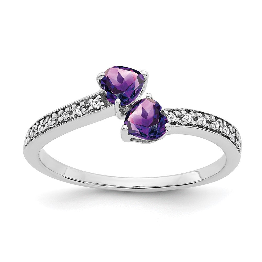 Image of ID 1 14k White Gold Amethyst and Real Diamond 2-stone Heart Ring