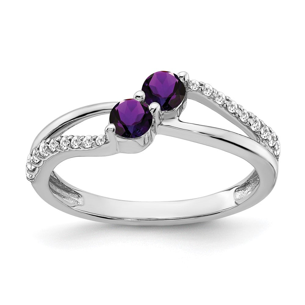 Image of ID 1 14k White Gold Amethyst and Real Diamond 2-stone Ring