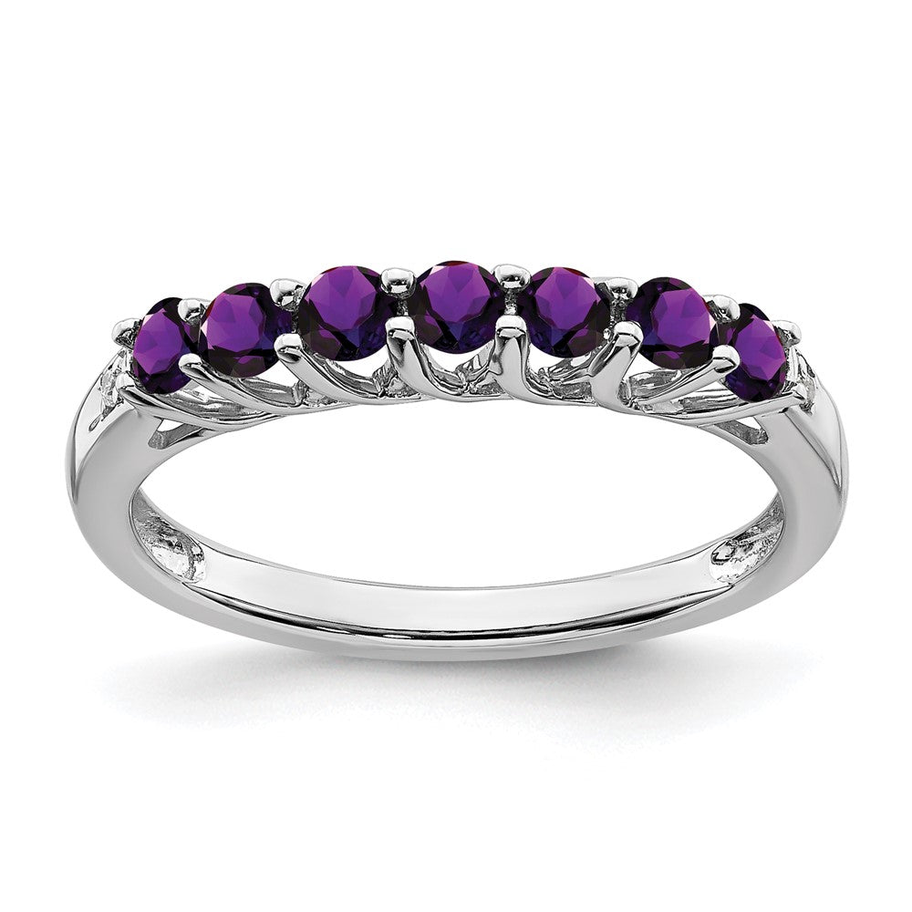 Image of ID 1 14k White Gold Amethyst and Real Diamond 7-stone Ring