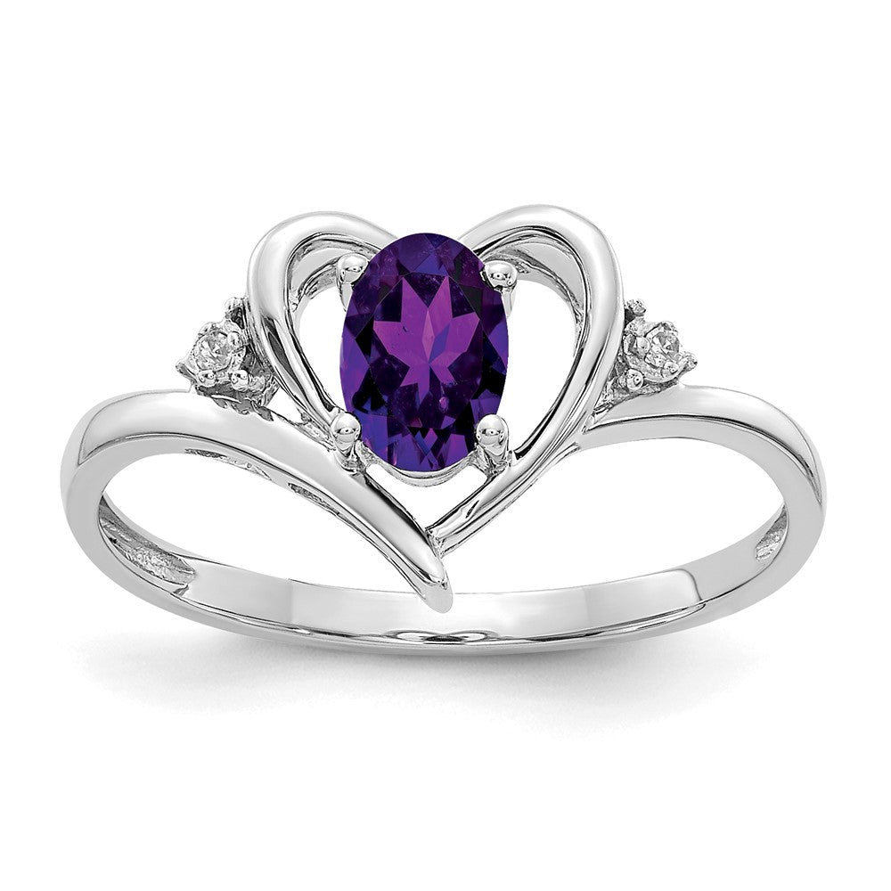 Image of ID 1 14k White Gold Amethyst and Real Diamond Heart Ring