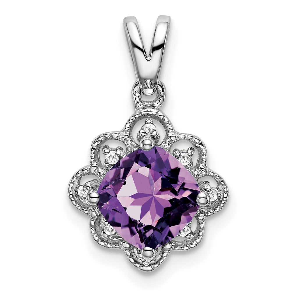 Image of ID 1 14k White Gold Amethyst and Real Diamond Scalloped Pendant