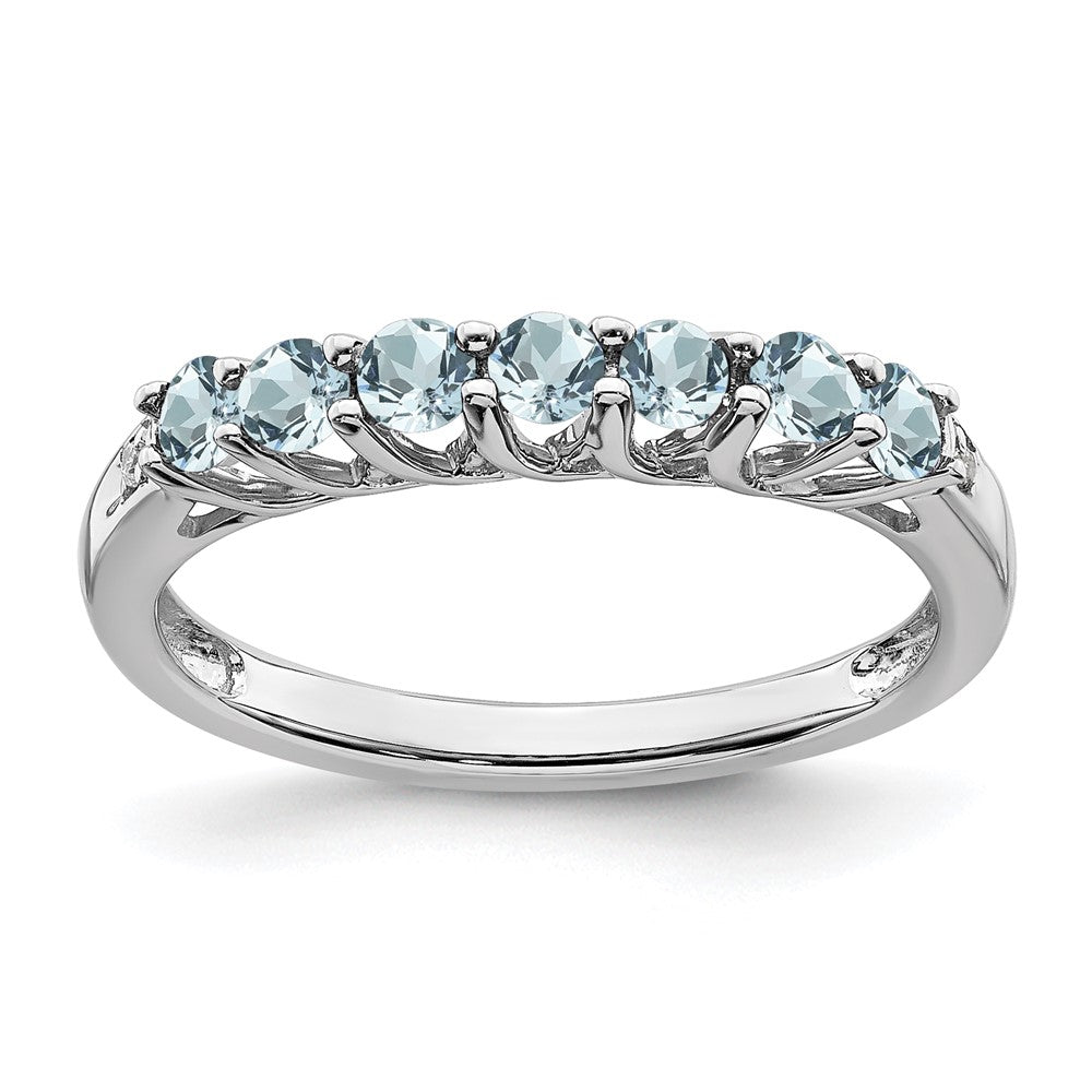 Image of ID 1 14k White Gold Aquamarine and Real Diamond 7-stone Ring