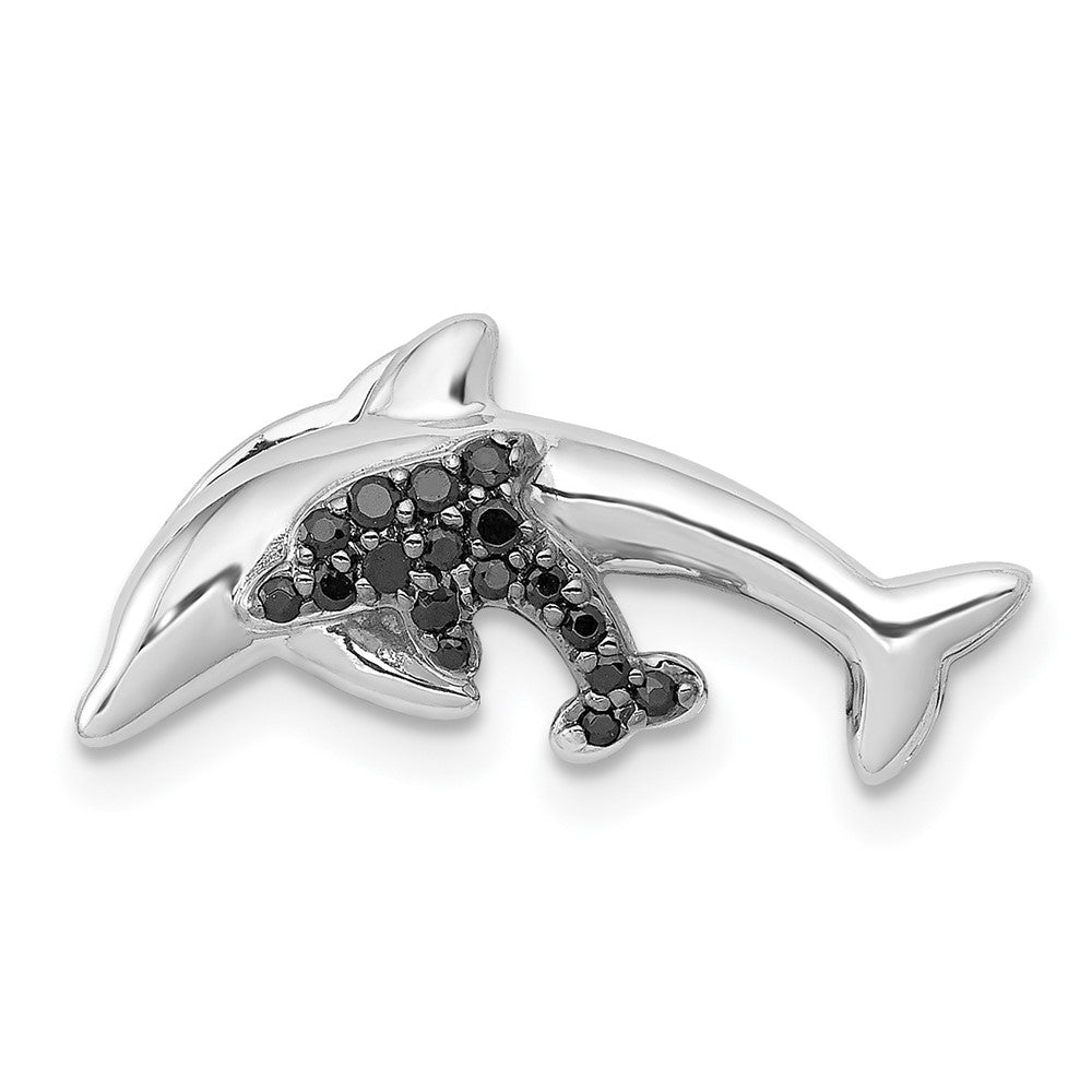 Image of ID 1 14k White Gold Black Real Diamond Dolphins Chain Slide