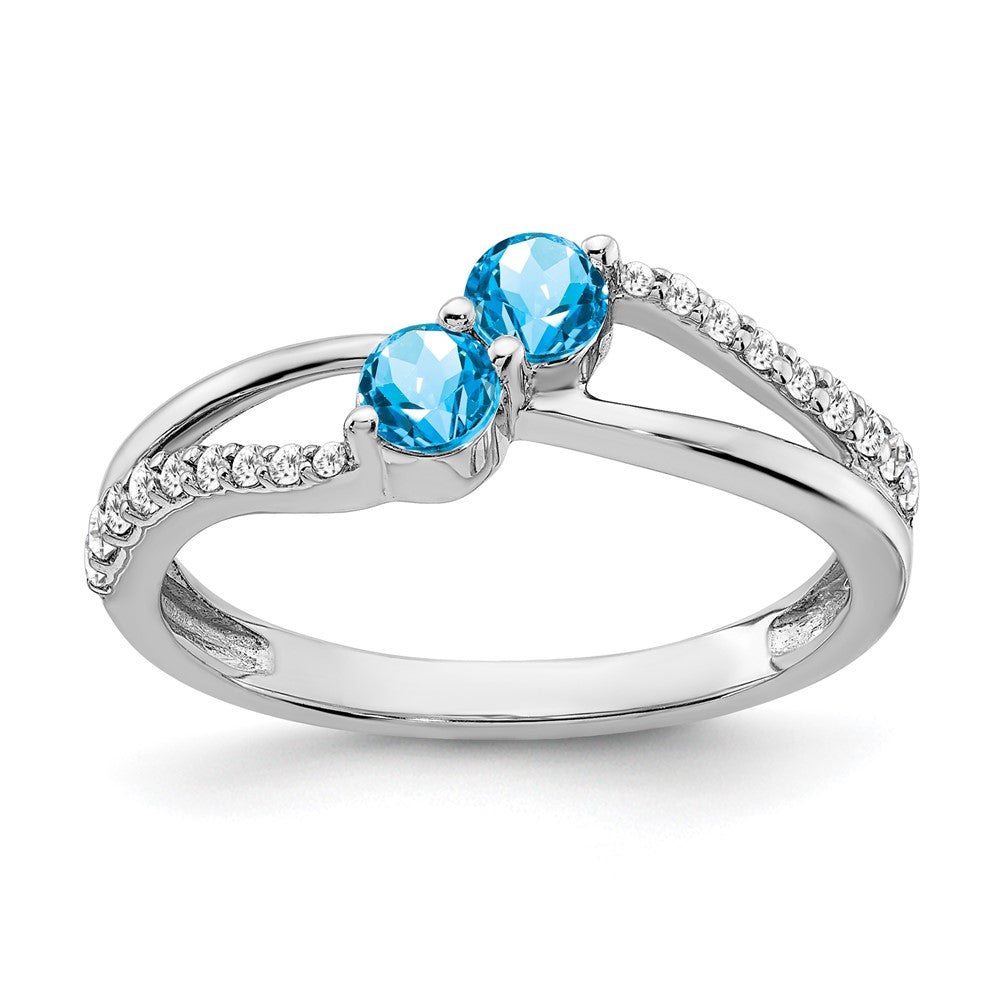 Image of ID 1 14k White Gold Blue Topaz and Real Diamond 2-stone Ring
