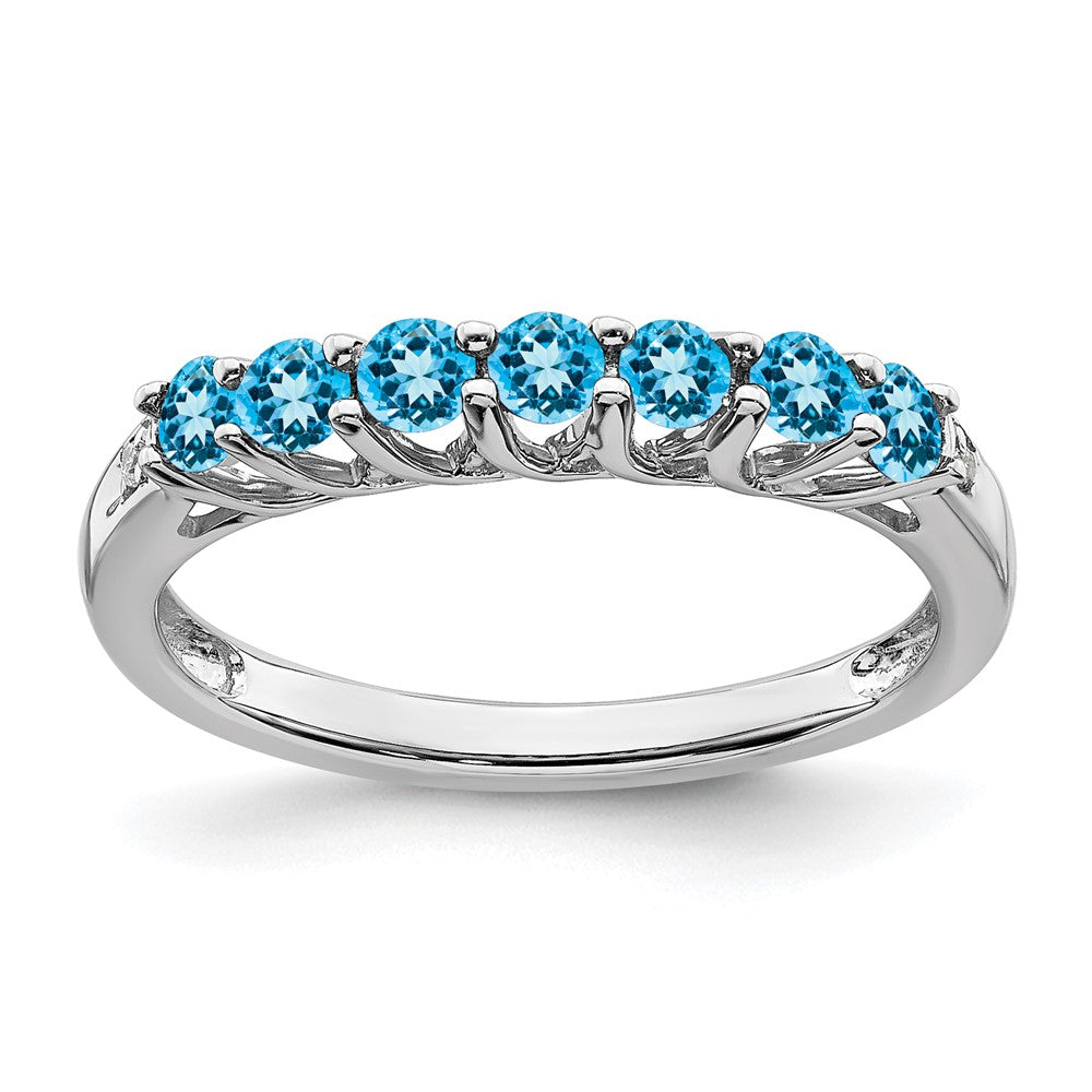 Image of ID 1 14k White Gold Blue Topaz and Real Diamond 7-stone Ring