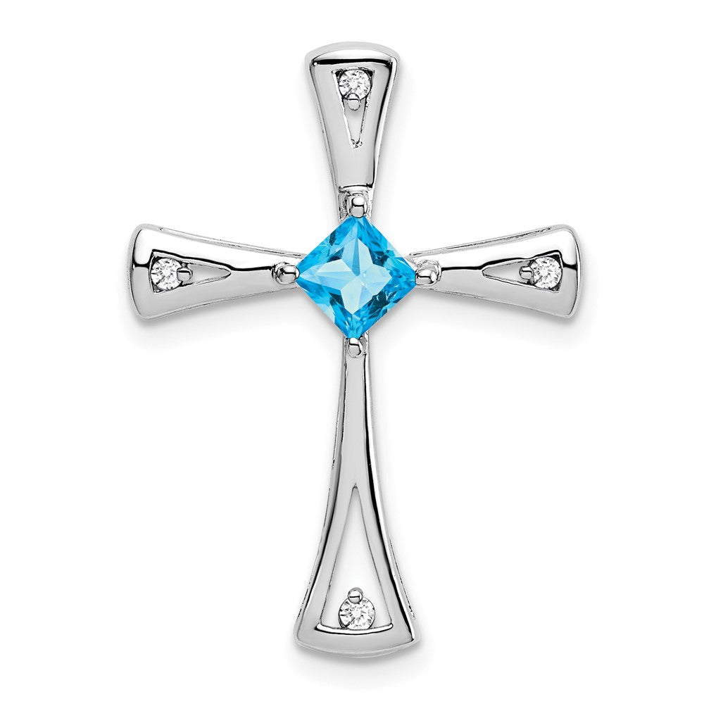 Image of ID 1 14k White Gold Blue Topaz and Real Diamond Cross Chain Slide
