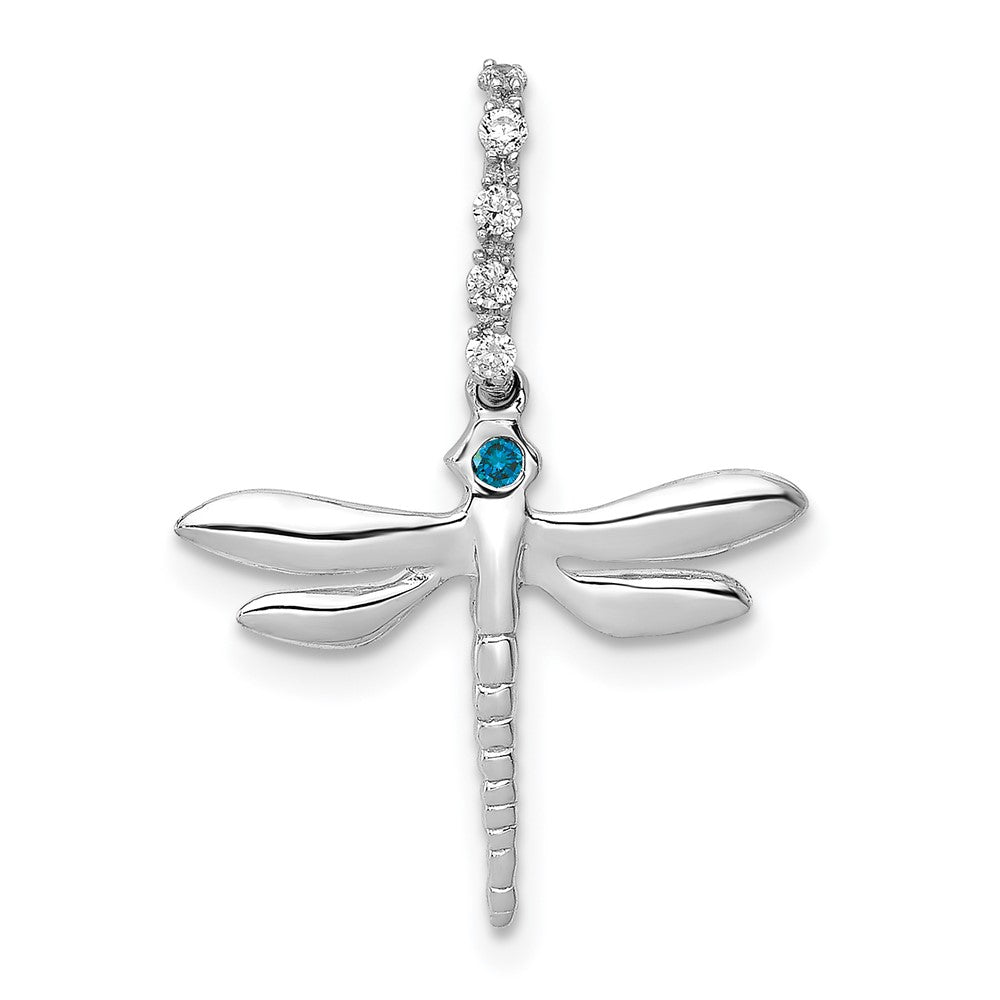 Image of ID 1 14k White Gold Blue and White Real Diamond Dragonfly Pendant