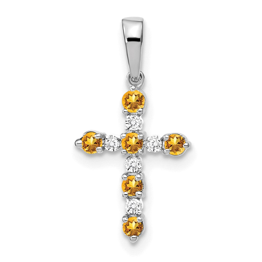 Image of ID 1 14k White Gold Citrine and Diamond Cross Pendant