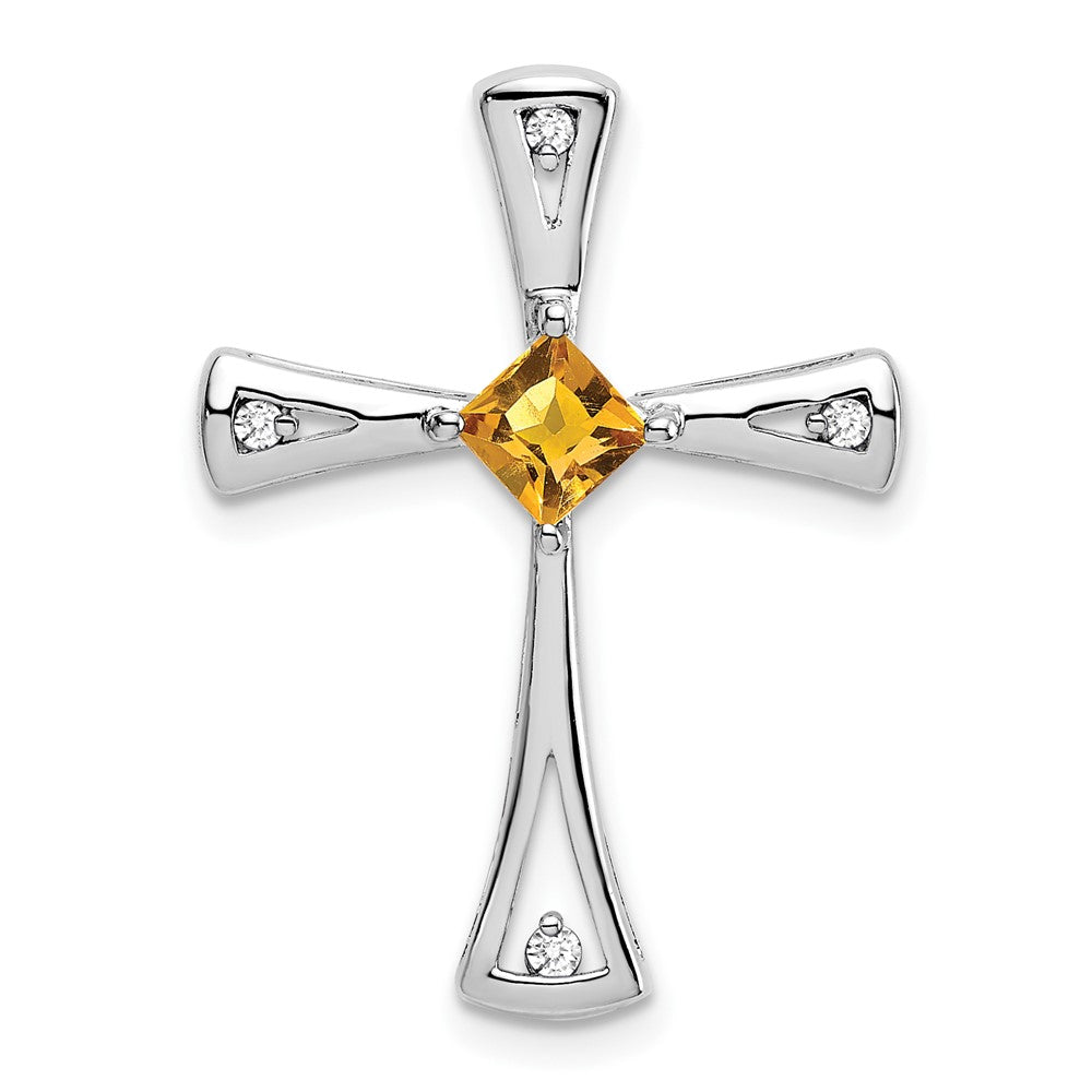 Image of ID 1 14k White Gold Citrine and Real Diamond Cross Chain Slide