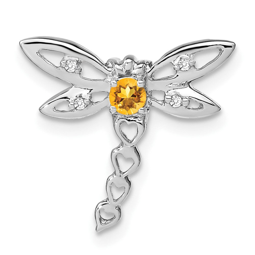 Image of ID 1 14k White Gold Citrine and Real Diamond Dragonfly Chain Slide