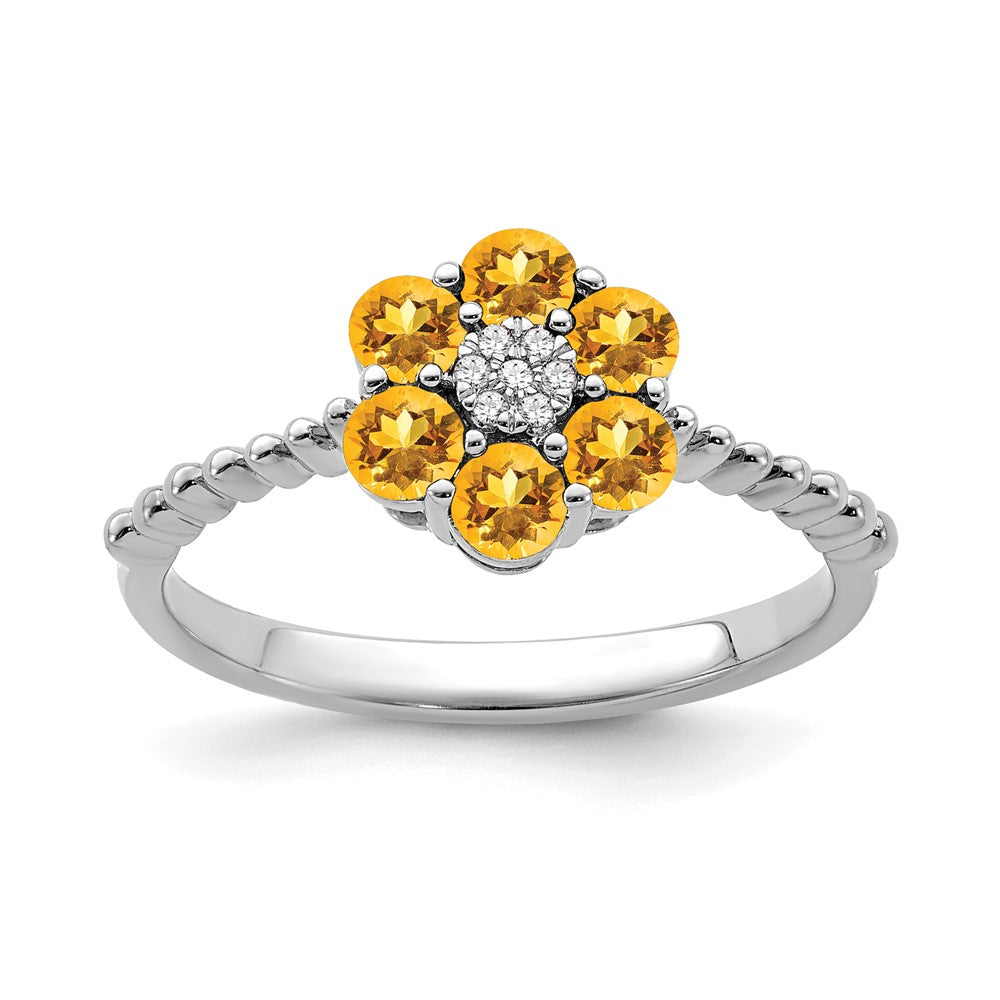 Image of ID 1 14k White Gold Citrine and Real Diamond Floral Ring