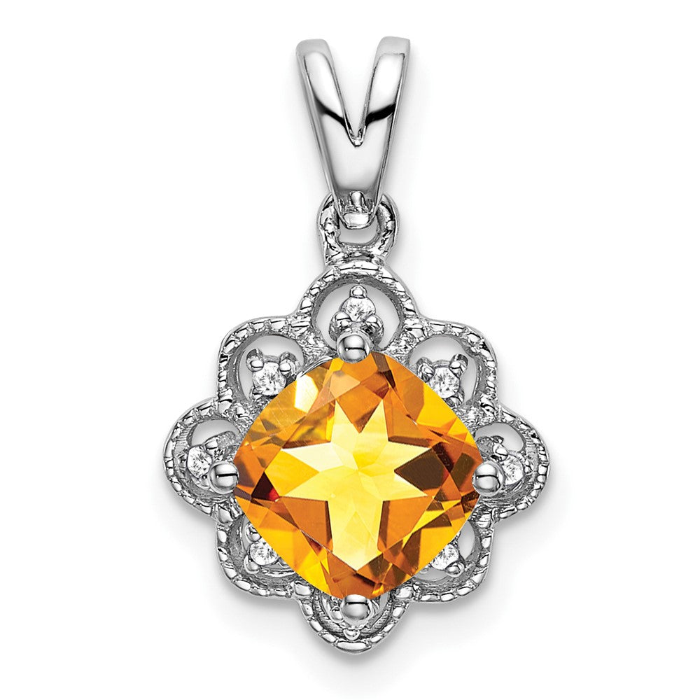 Image of ID 1 14k White Gold Citrine and Real Diamond Scalloped Pendant