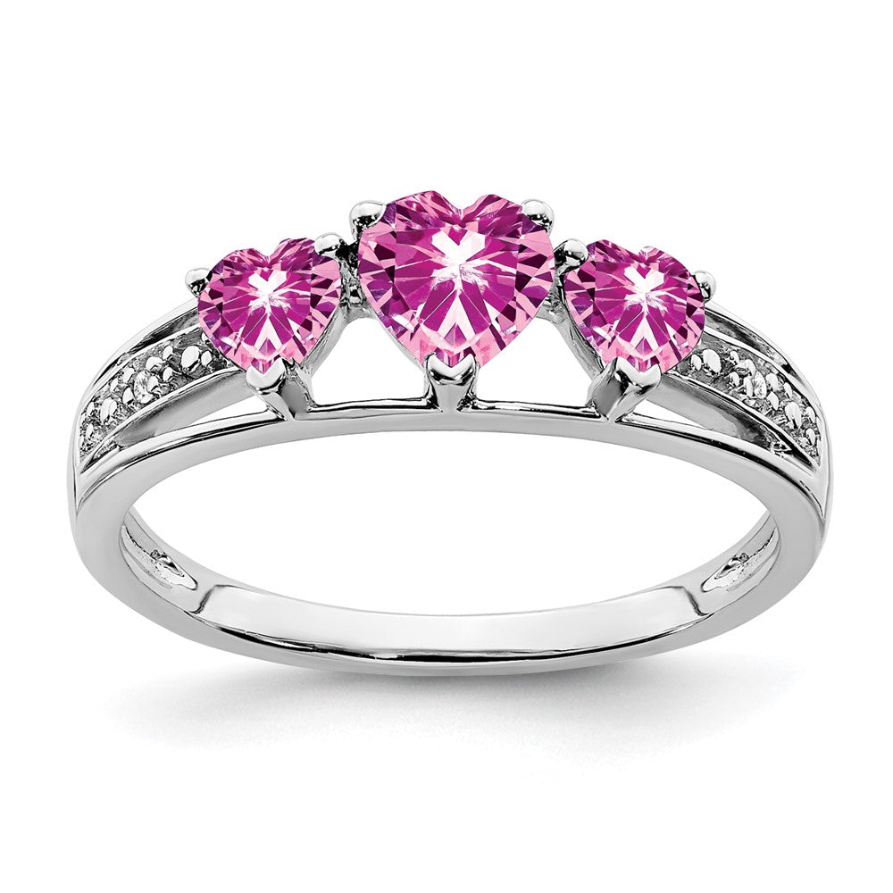 Image of ID 1 14k White Gold Cr Pink Sapphire and Real Diamond Heart Ring