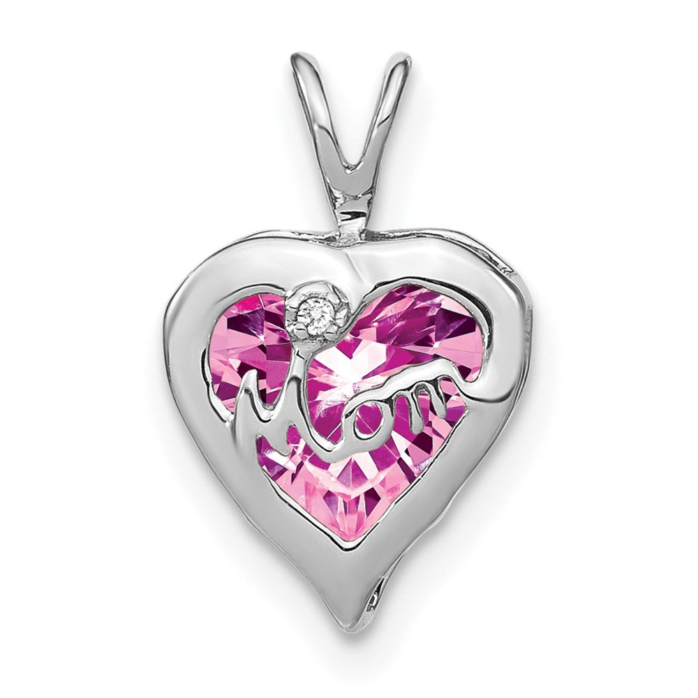 Image of ID 1 14k White Gold Creat Pink Sapphire/Real Diamond MOM Heart Pendant