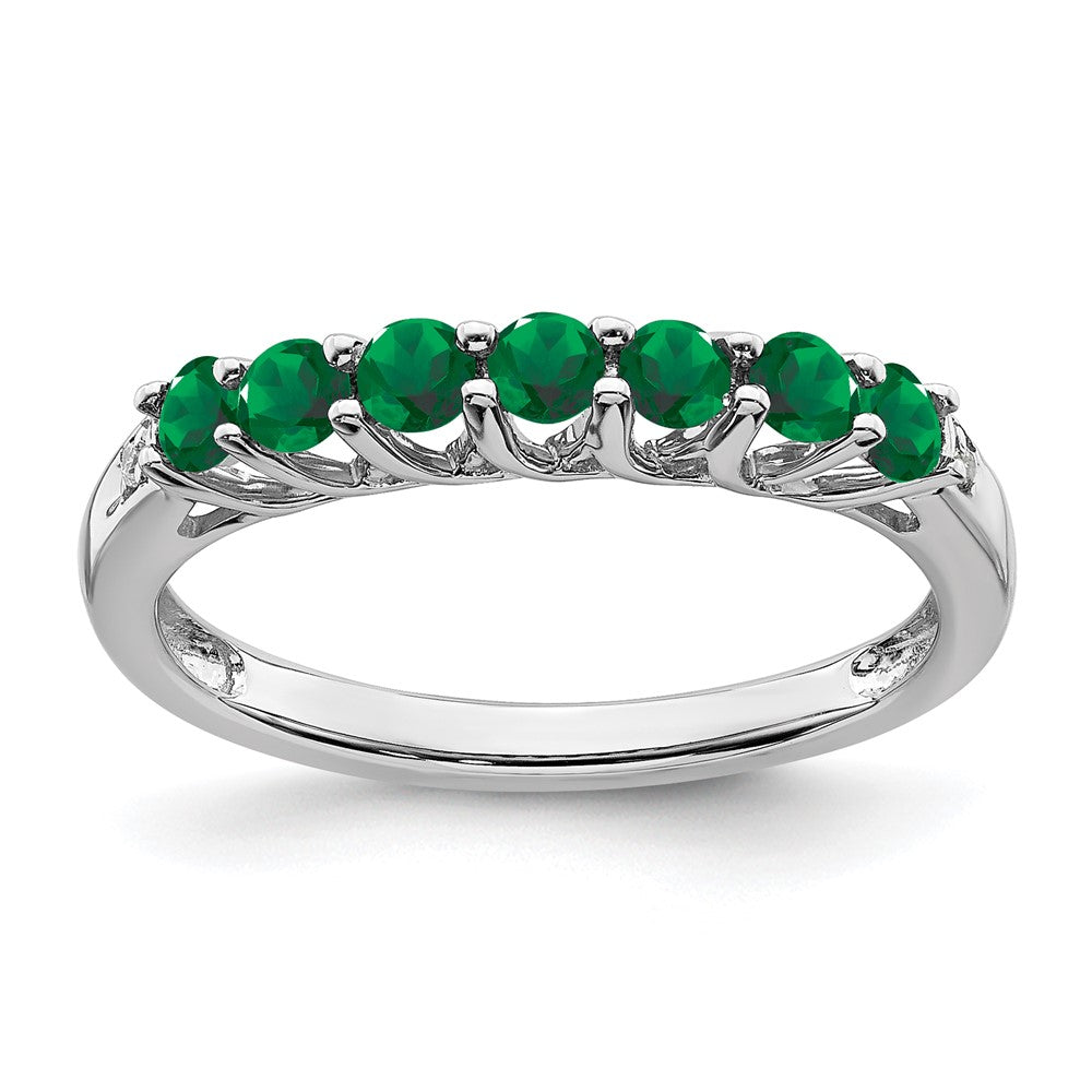 Image of ID 1 14k White Gold Created Emerald and Real Diamond 7-stone Ring