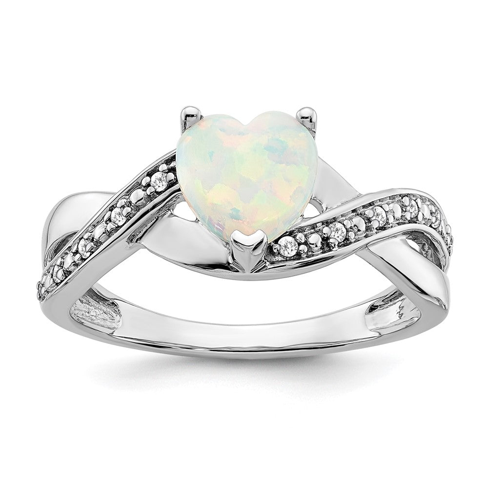 Image of ID 1 14k White Gold Created Opal and Real Diamond Heart Ring
