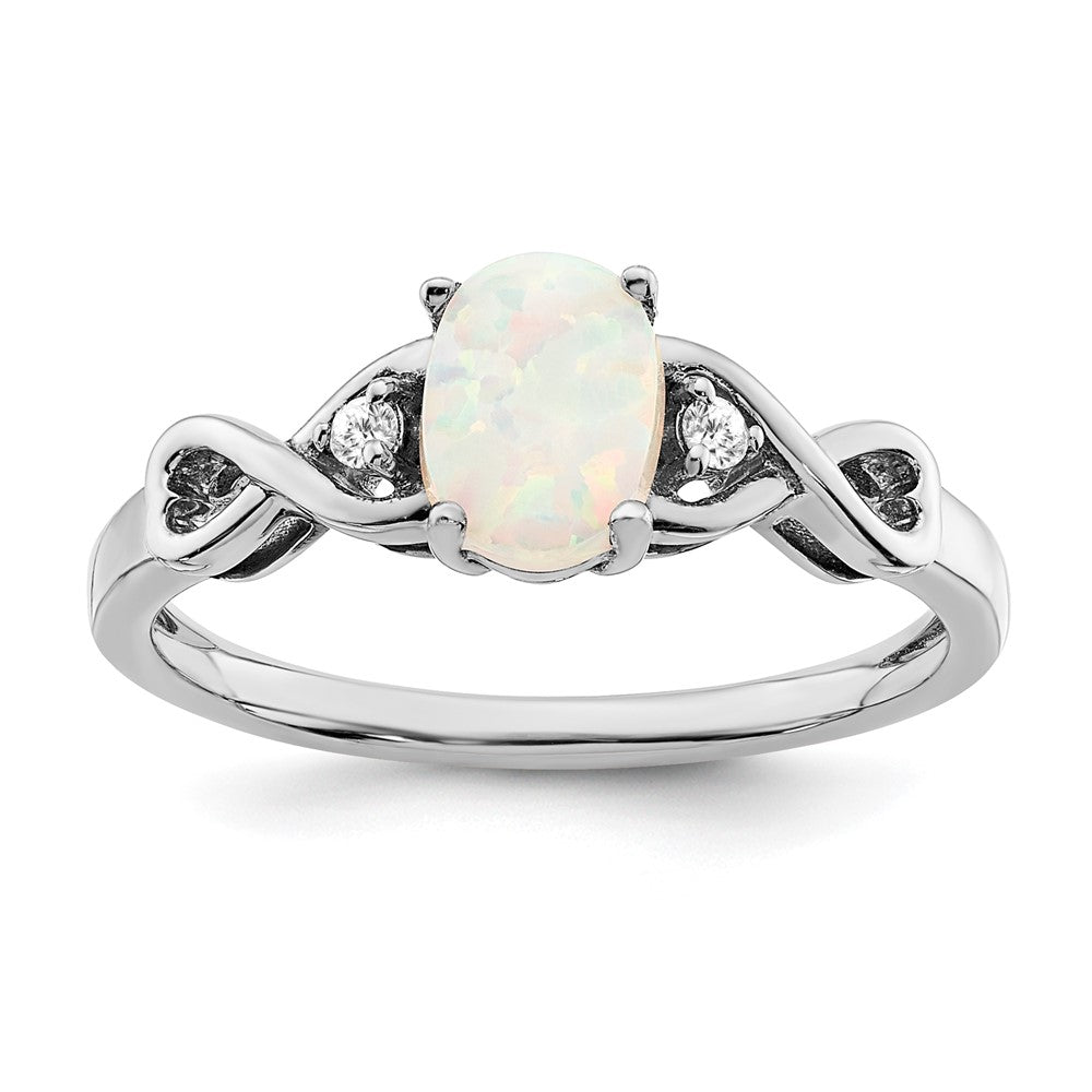 Image of ID 1 14k White Gold Created Opal and Real Diamond Ring