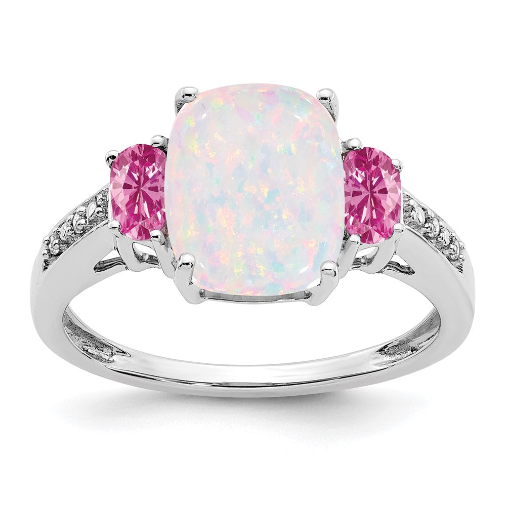 Image of ID 1 14k White Gold Created Opal/Created Pink Sapphire/Diamond Ring