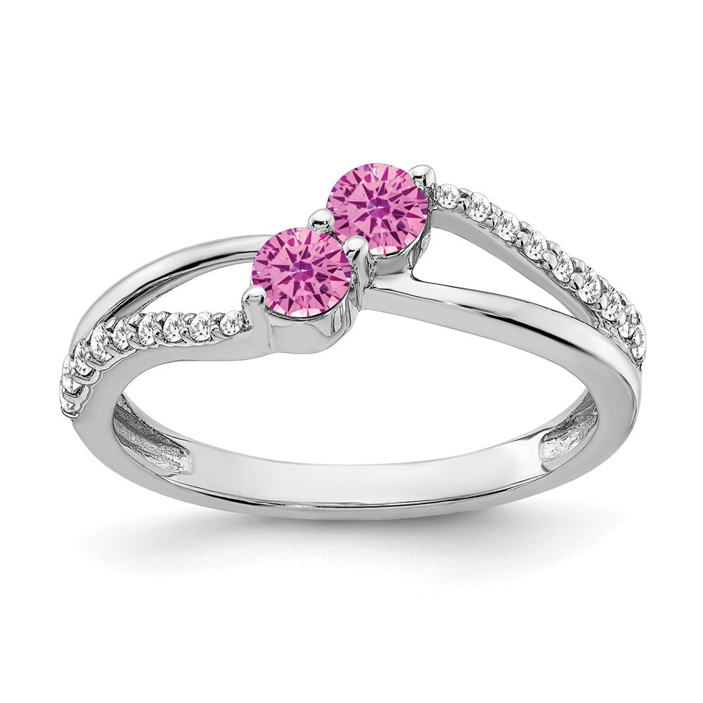 Image of ID 1 14k White Gold Created Pink Sapphire and Real Diamond 2-stone Ring