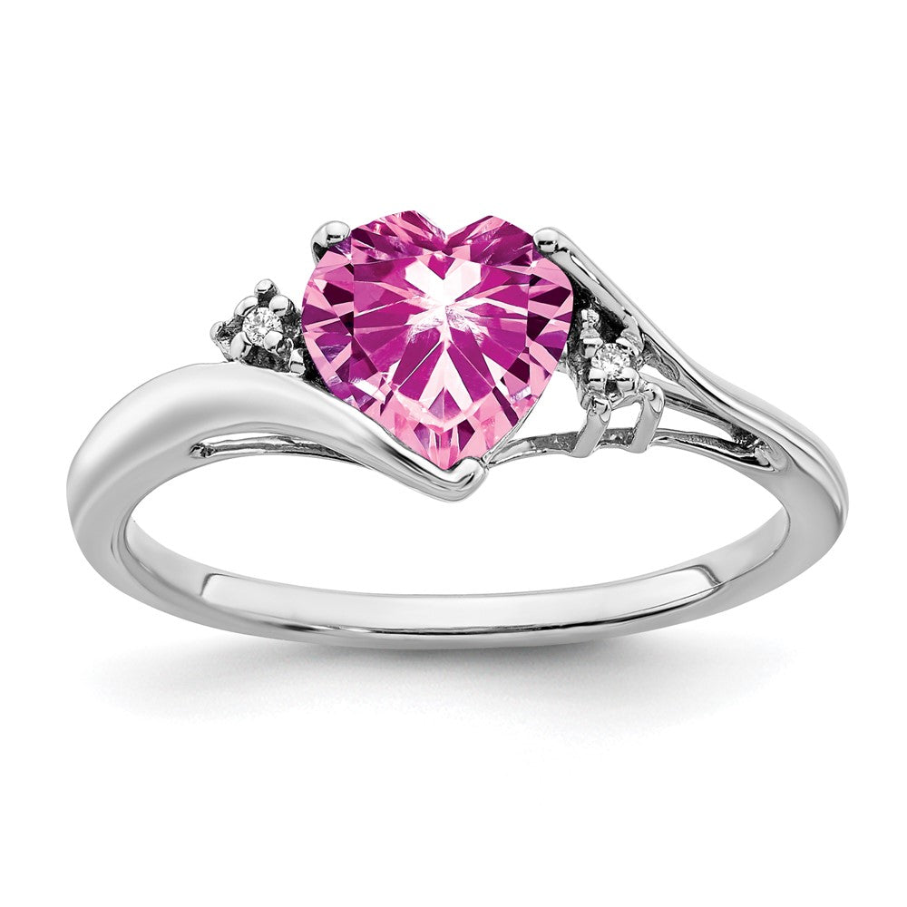 Image of ID 1 14k White Gold Created Pink Sapphire and Real Diamond Heart Ring