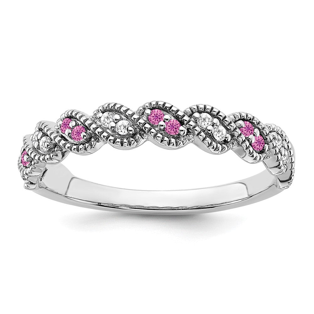 Image of ID 1 14k White Gold Created Pink Sapphire and Real Diamond Twist Band