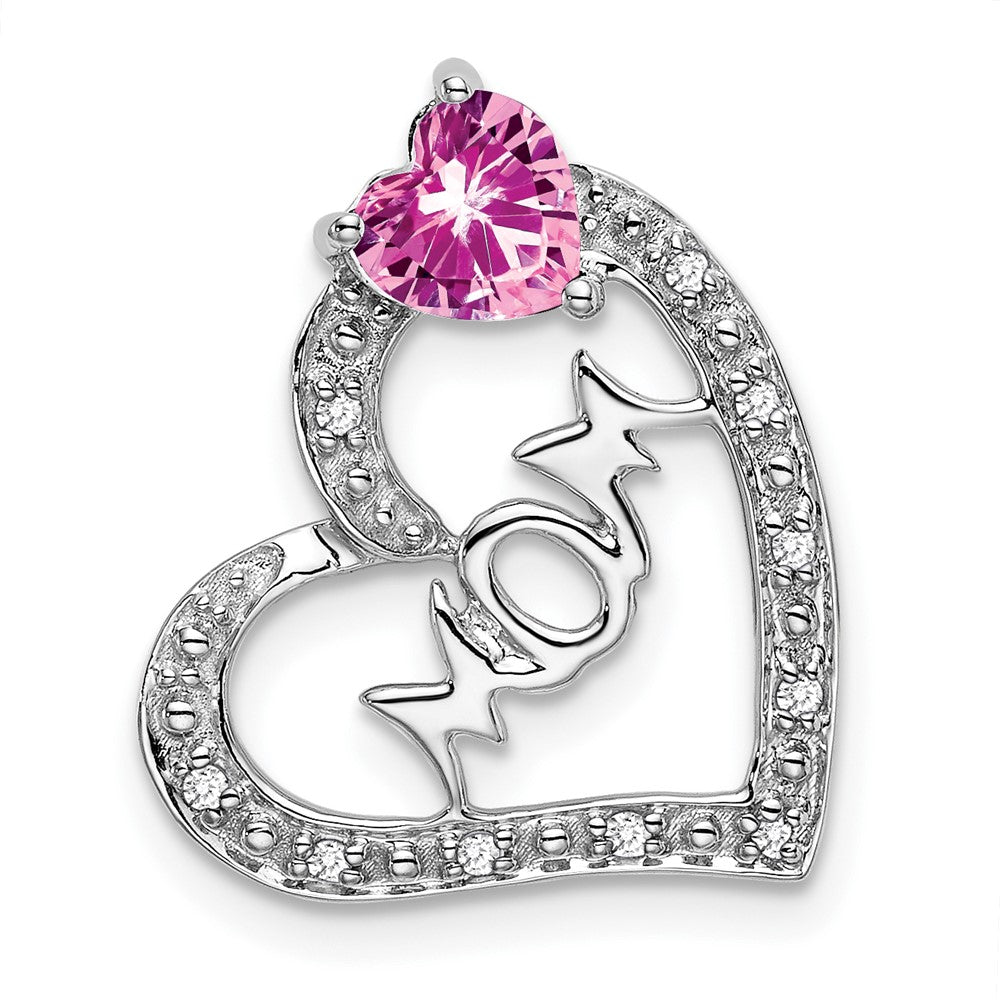 Image of ID 1 14k White Gold Created Pink Sapphire/Real Diamond MOM Heart Pendant