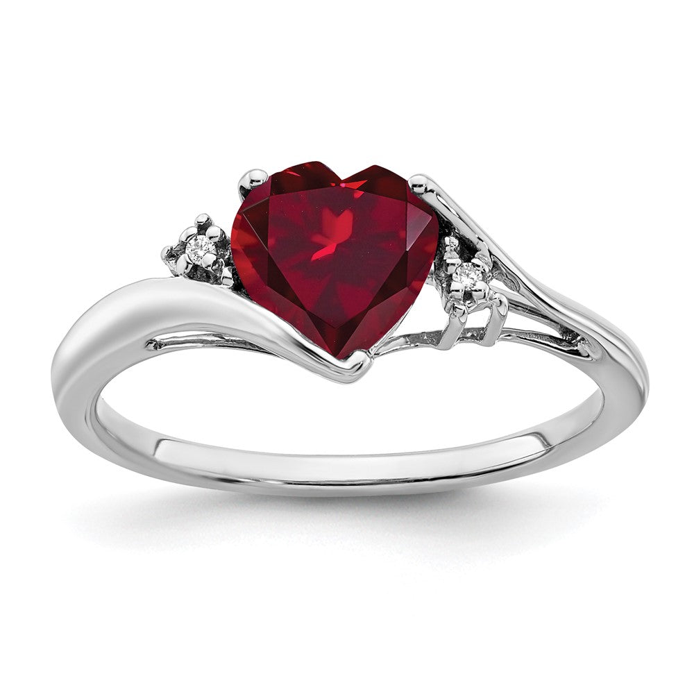 Image of ID 1 14k White Gold Created Ruby and Real Diamond Heart Ring