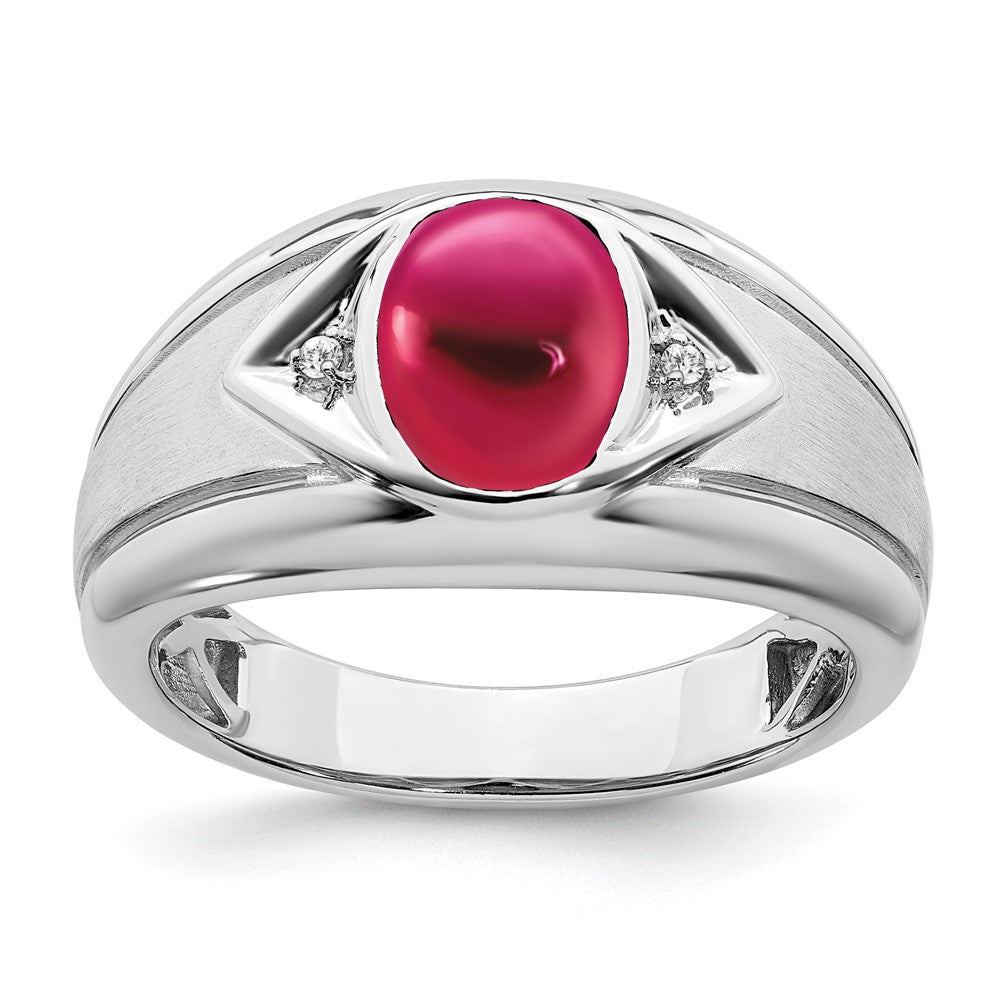 Image of ID 1 14k White Gold Created Ruby and Real Diamond Mens Ring