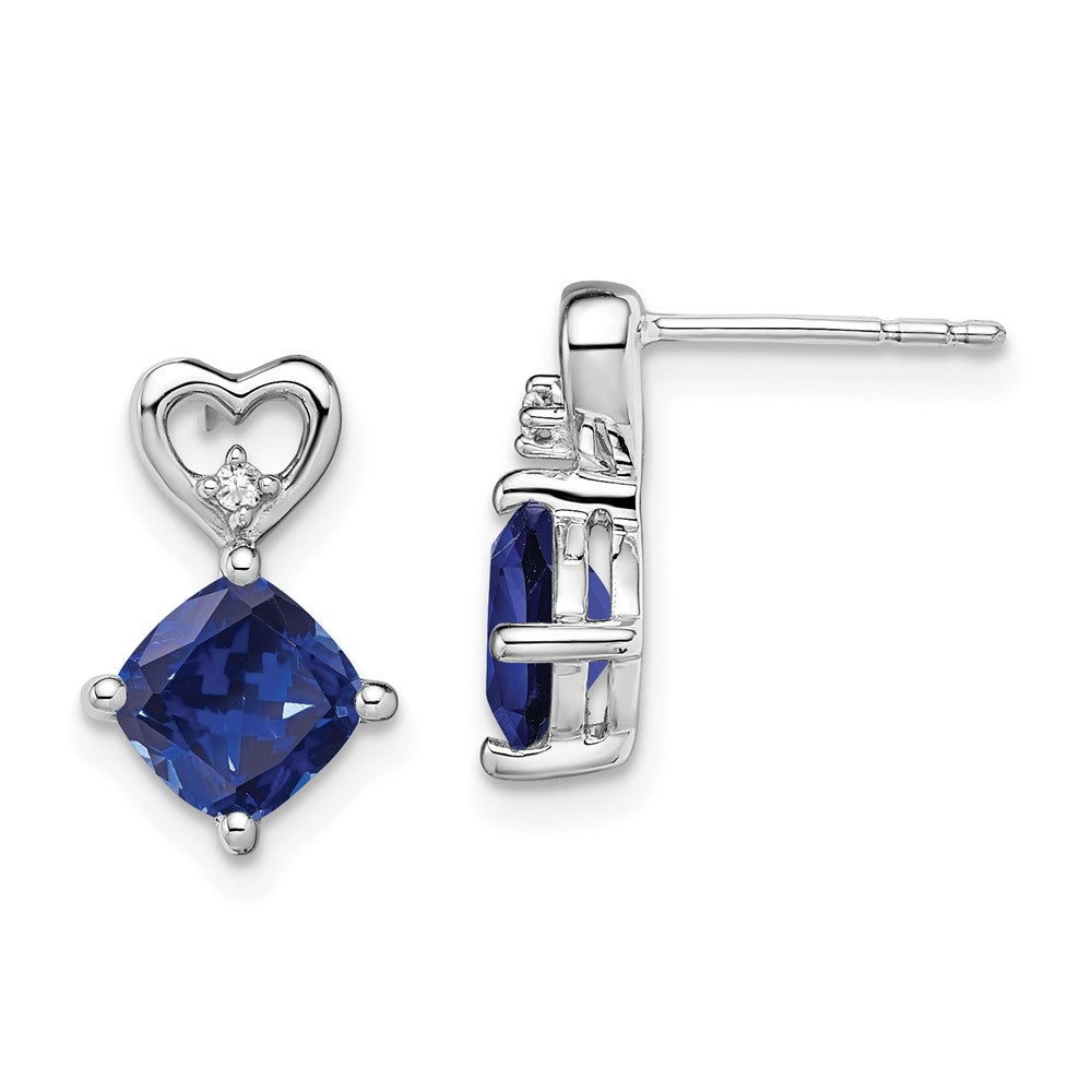 Image of ID 1 14k White Gold Created Sapphire and Real Diamond Heart Earrings