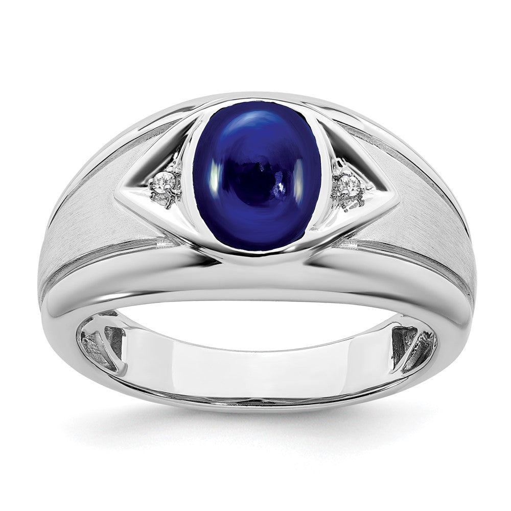 Image of ID 1 14k White Gold Created Sapphire and Real Diamond Mens Ring