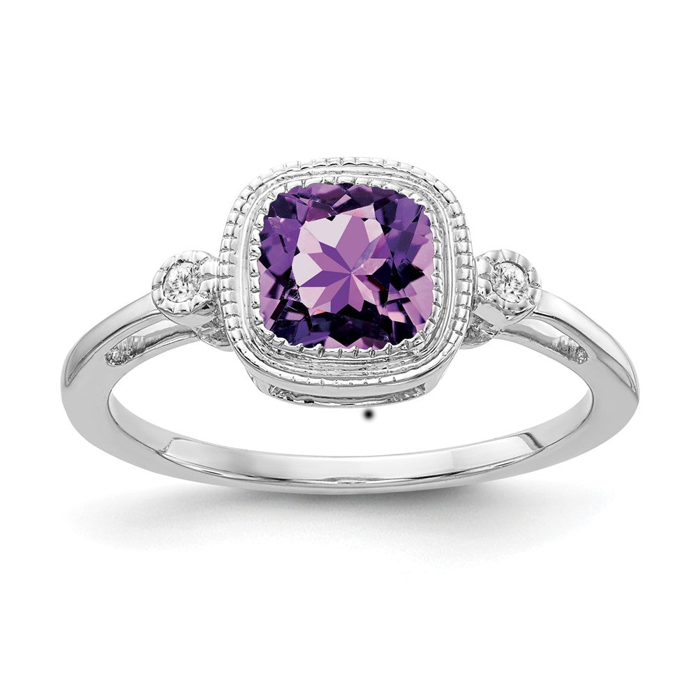 Image of ID 1 14k White Gold Cushion Amethyst and Real Diamond Ring
