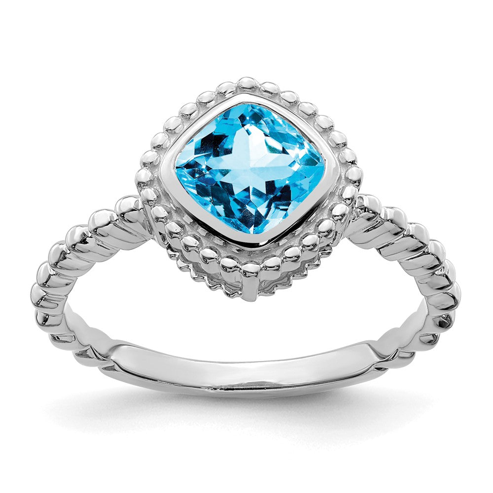 Image of ID 1 14k White Gold Cushion Blue Topaz Ring