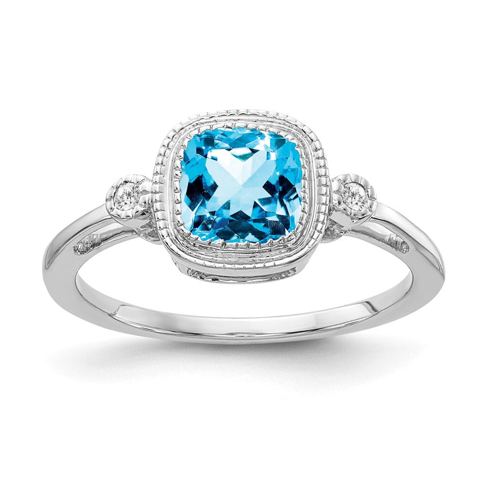 Image of ID 1 14k White Gold Cushion Blue Topaz and Real Diamond Ring