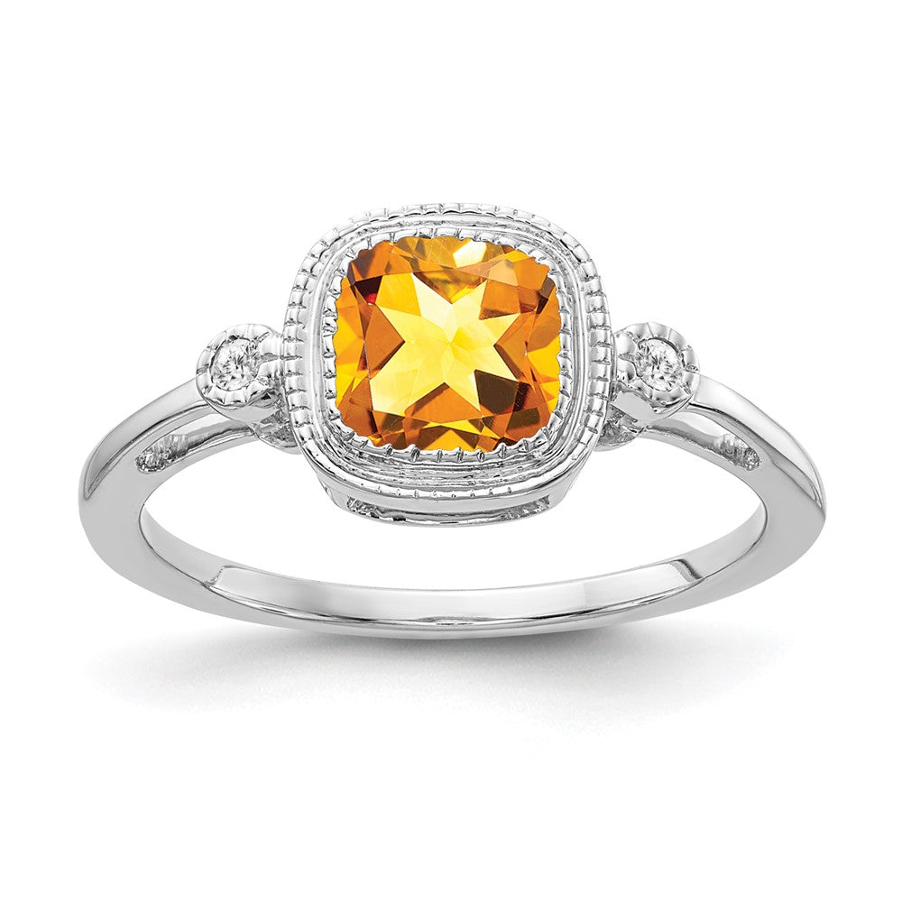 Image of ID 1 14k White Gold Cushion Citrine and Real Diamond Ring