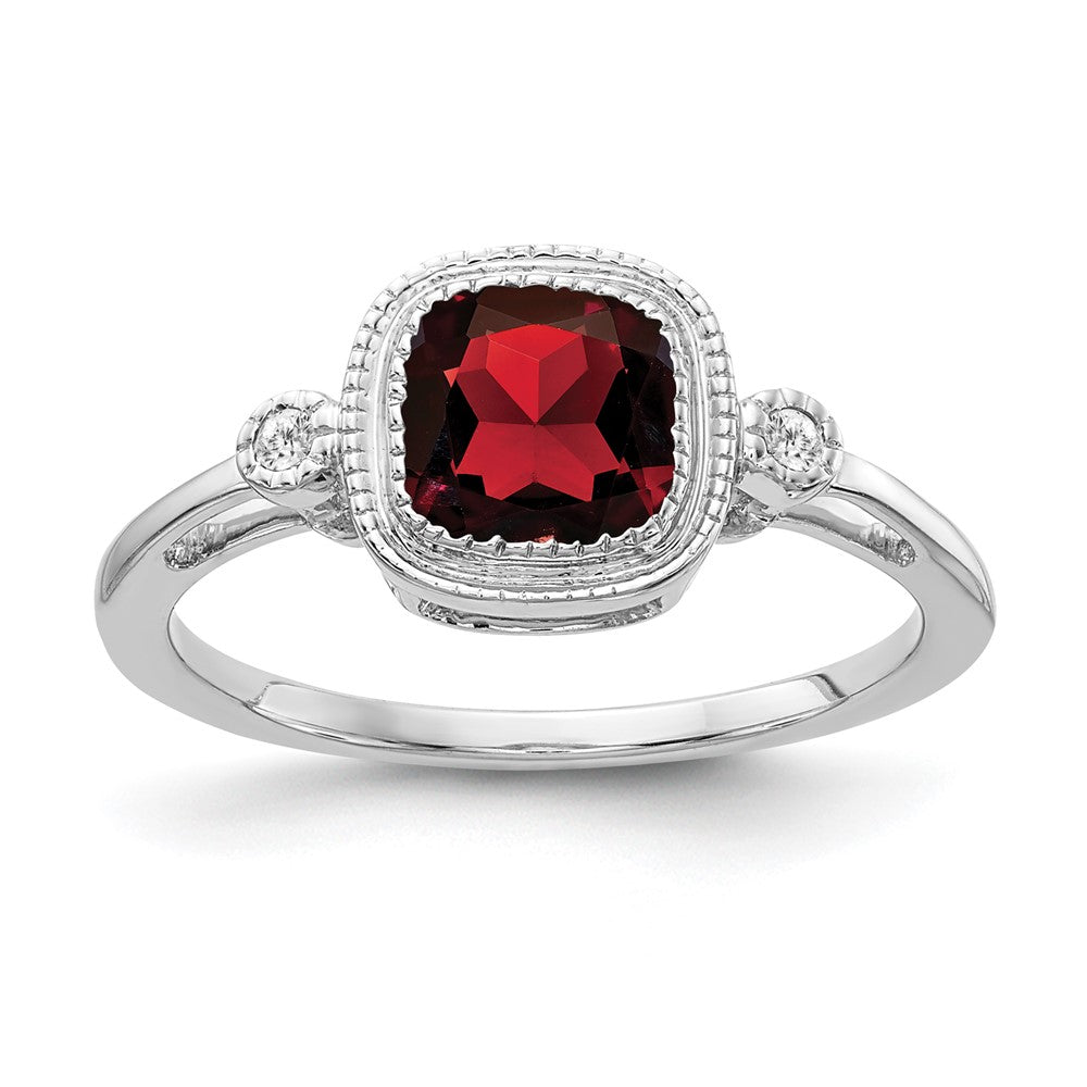 Image of ID 1 14k White Gold Cushion Garnet and Real Diamond Ring