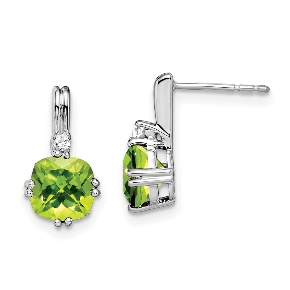 Image of ID 1 14k White Gold Cushion Peridot and Real Diamond Earrings