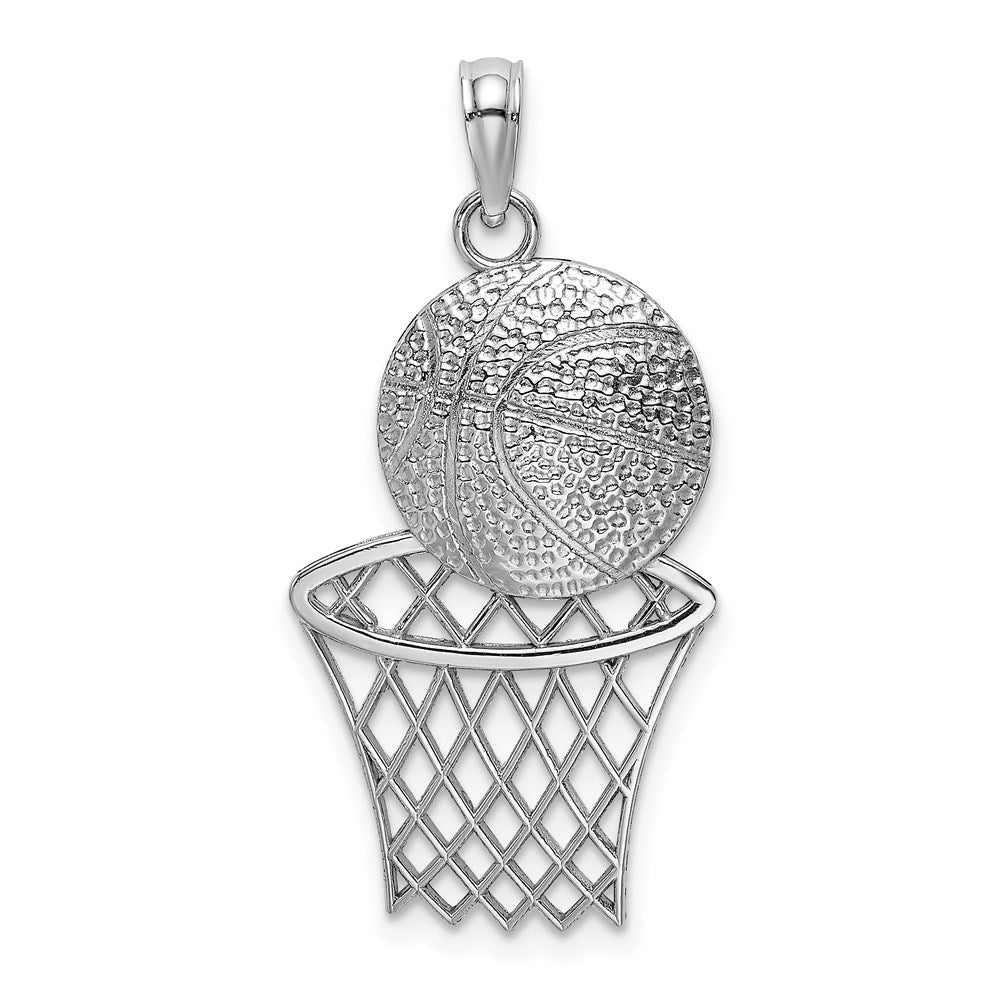 Image of ID 1 14k White Gold Diamond-Cut Basketball and Net Charm