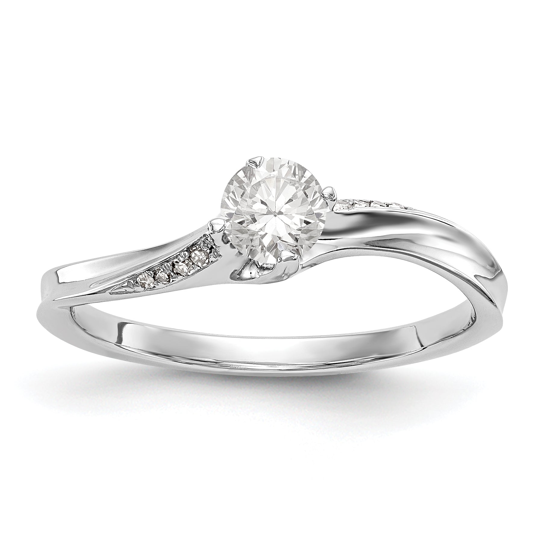 Image of ID 1 14k White Gold Diamond Round CZ By Pass Engagement Ring