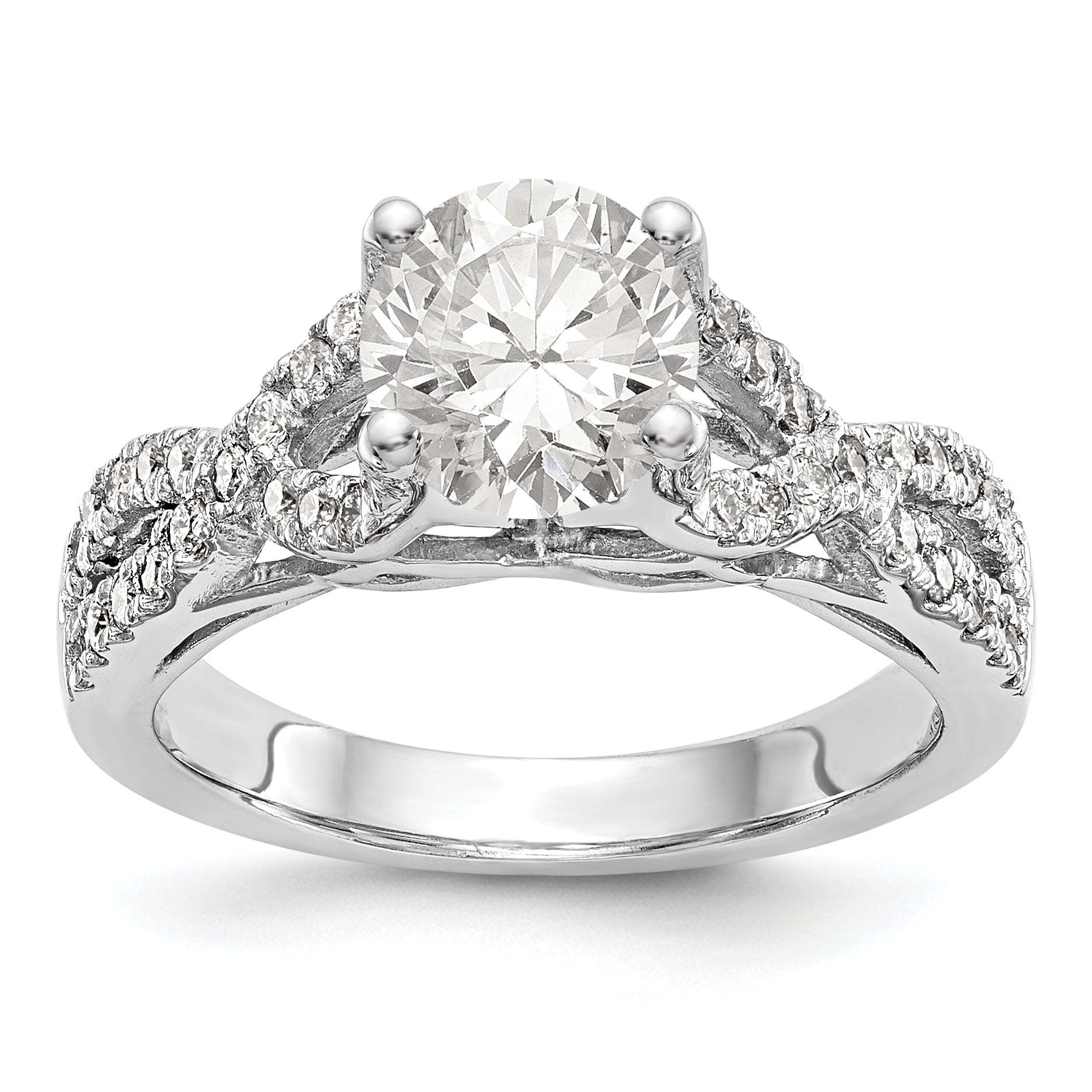 Image of ID 1 14k White Gold Diamond Round CZ Criss Cross Engagement Ring