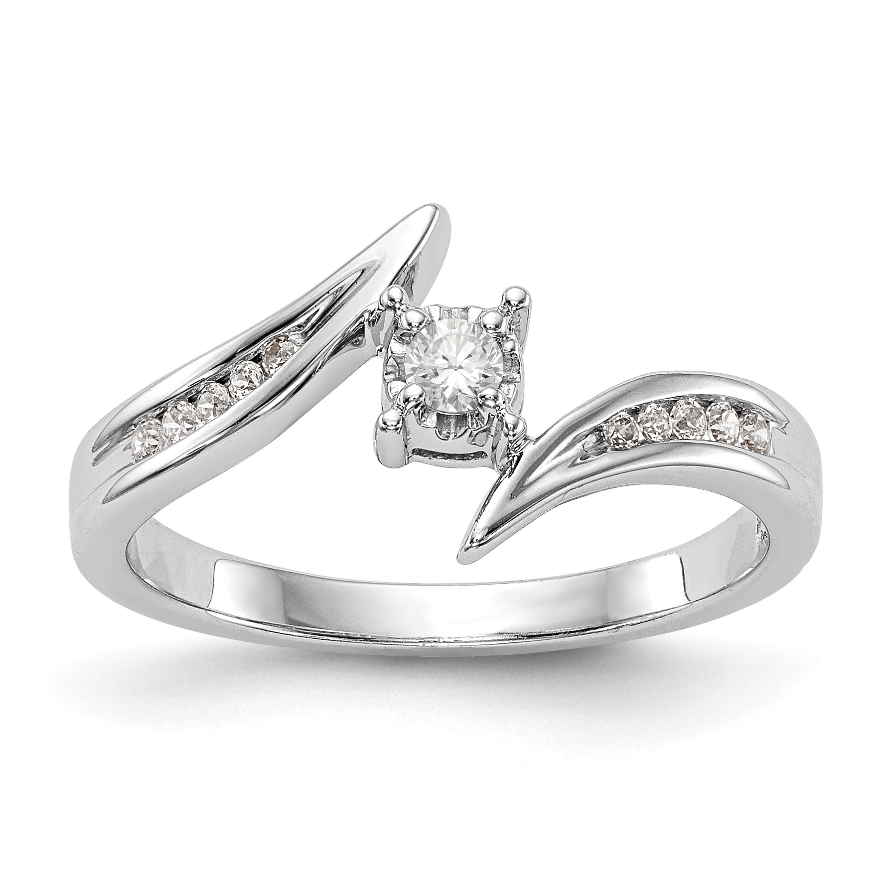 Image of ID 1 14k White Gold Diamond Round Complete By Pass Engagement Ring