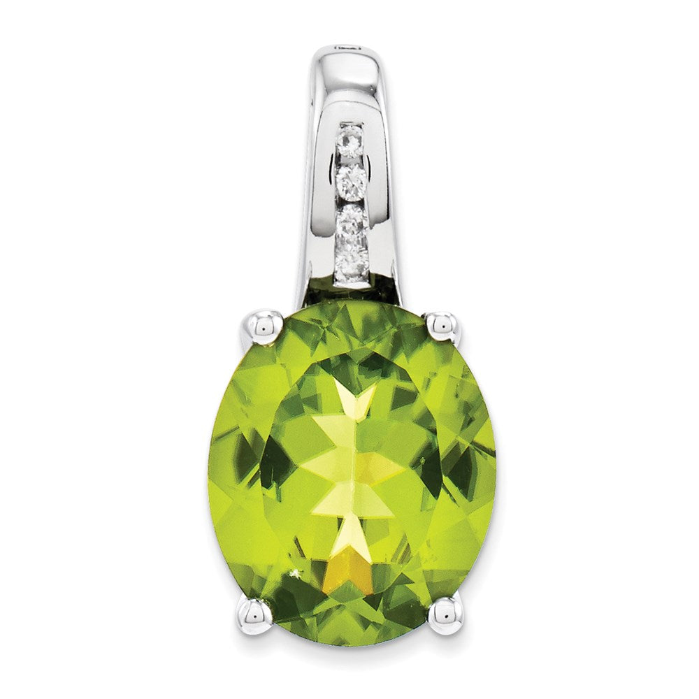 Image of ID 1 14k White Gold Diamond and Peridot Oval Pendant