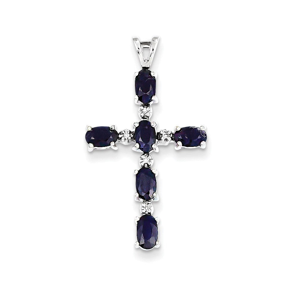 Image of ID 1 14k White Gold Diamond and Sapphire Cross Pendant