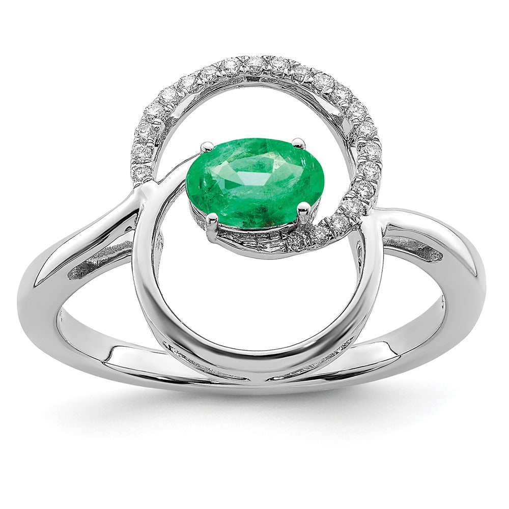 Image of ID 1 14k White Gold Double Circle Emerald Real Diamond Ring