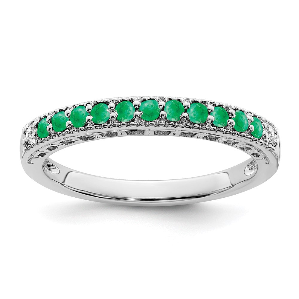 Image of ID 1 14k White Gold Emerald and Real Diamond Band