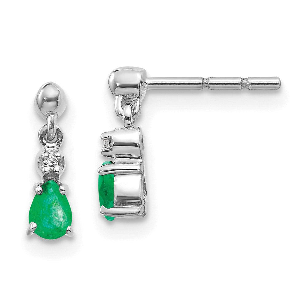 Image of ID 1 14k White Gold Emerald and Real Diamond Dangle Post Earrings