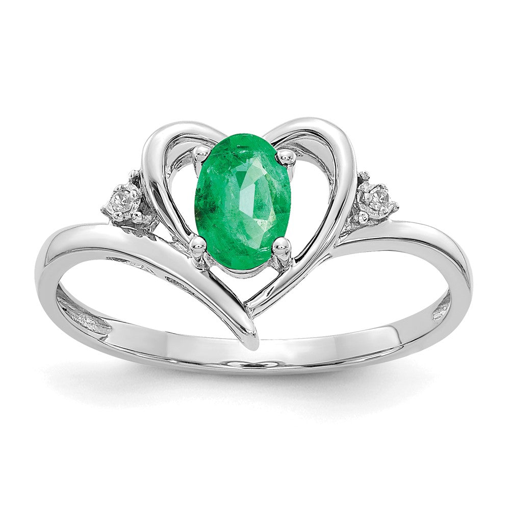 Image of ID 1 14k White Gold Emerald and Real Diamond Heart Ring