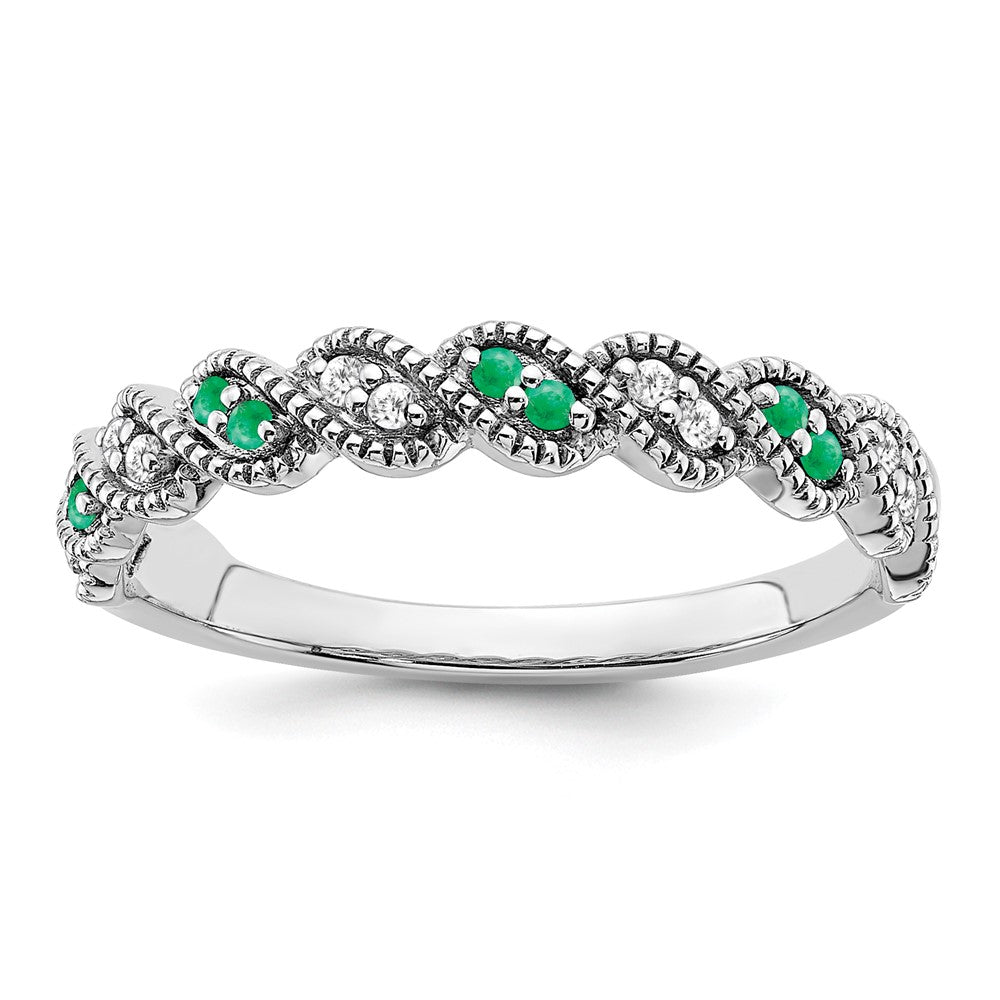 Image of ID 1 14k White Gold Emerald and Real Diamond Twist Band