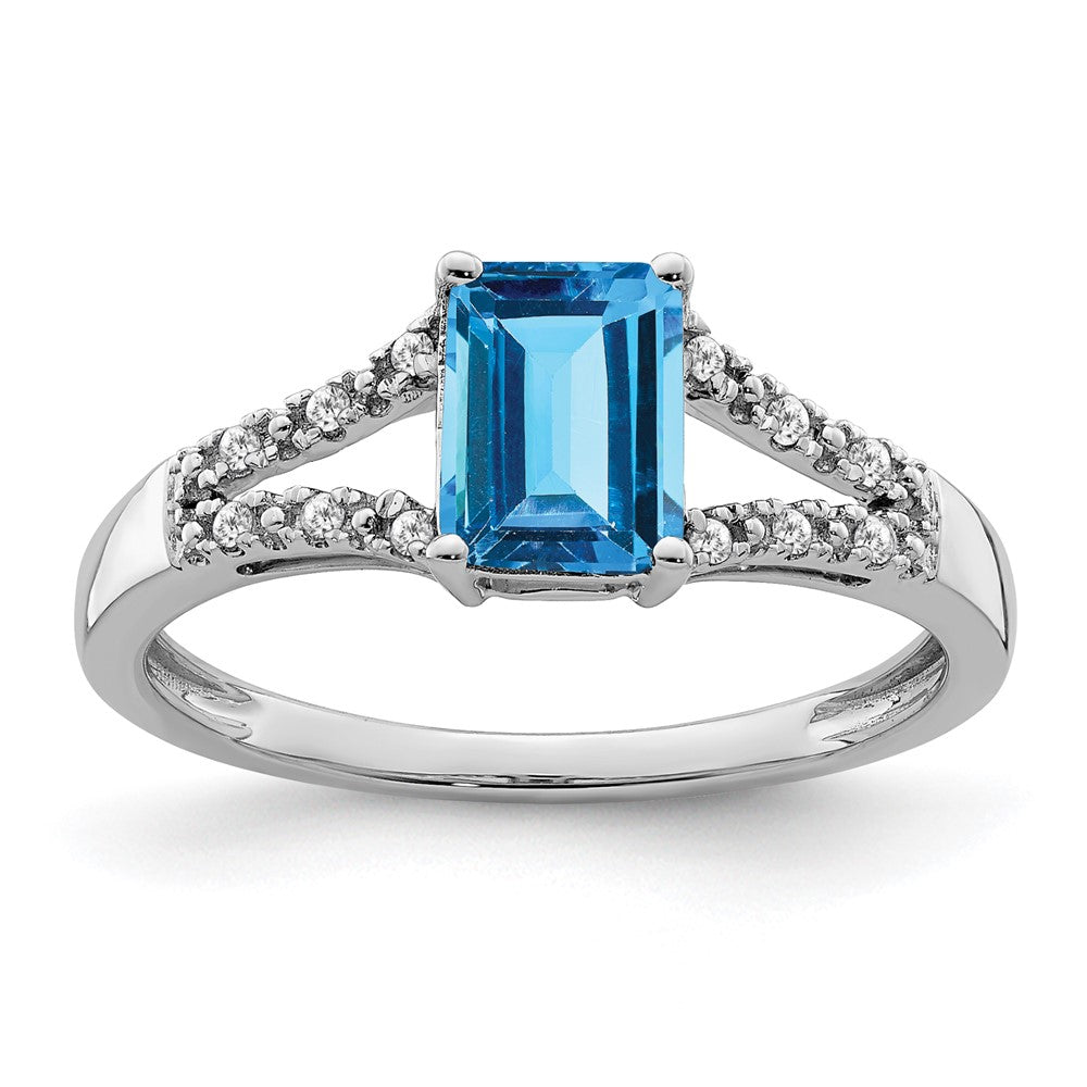 Image of ID 1 14k White Gold Emerald-cut Blue Topaz and Real Diamond Ring