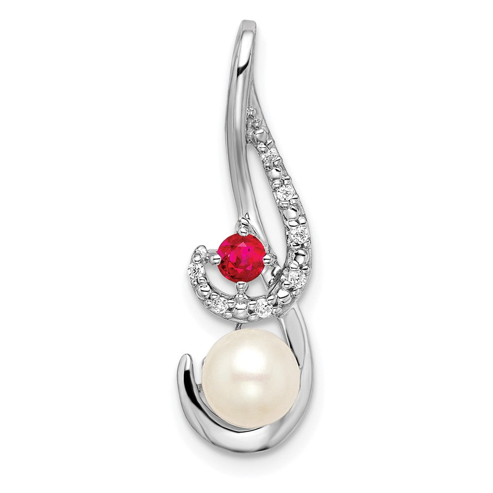 Image of ID 1 14k White Gold FWC Pearl Ruby & Real Diamond Slide